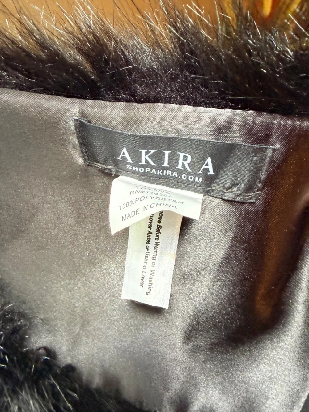 Akira Lined Black Faux Fur Wrap Shawl Scarf Stole